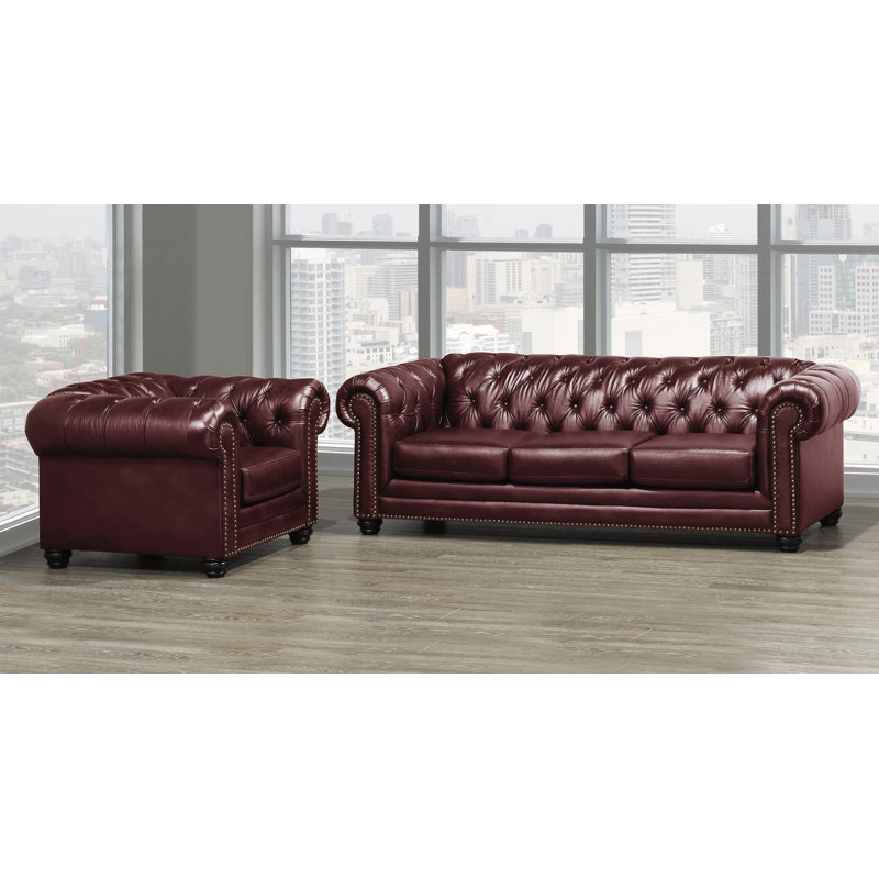 Ensemble de salon 2 pièces Ornellas, Cuir synthétique cerise