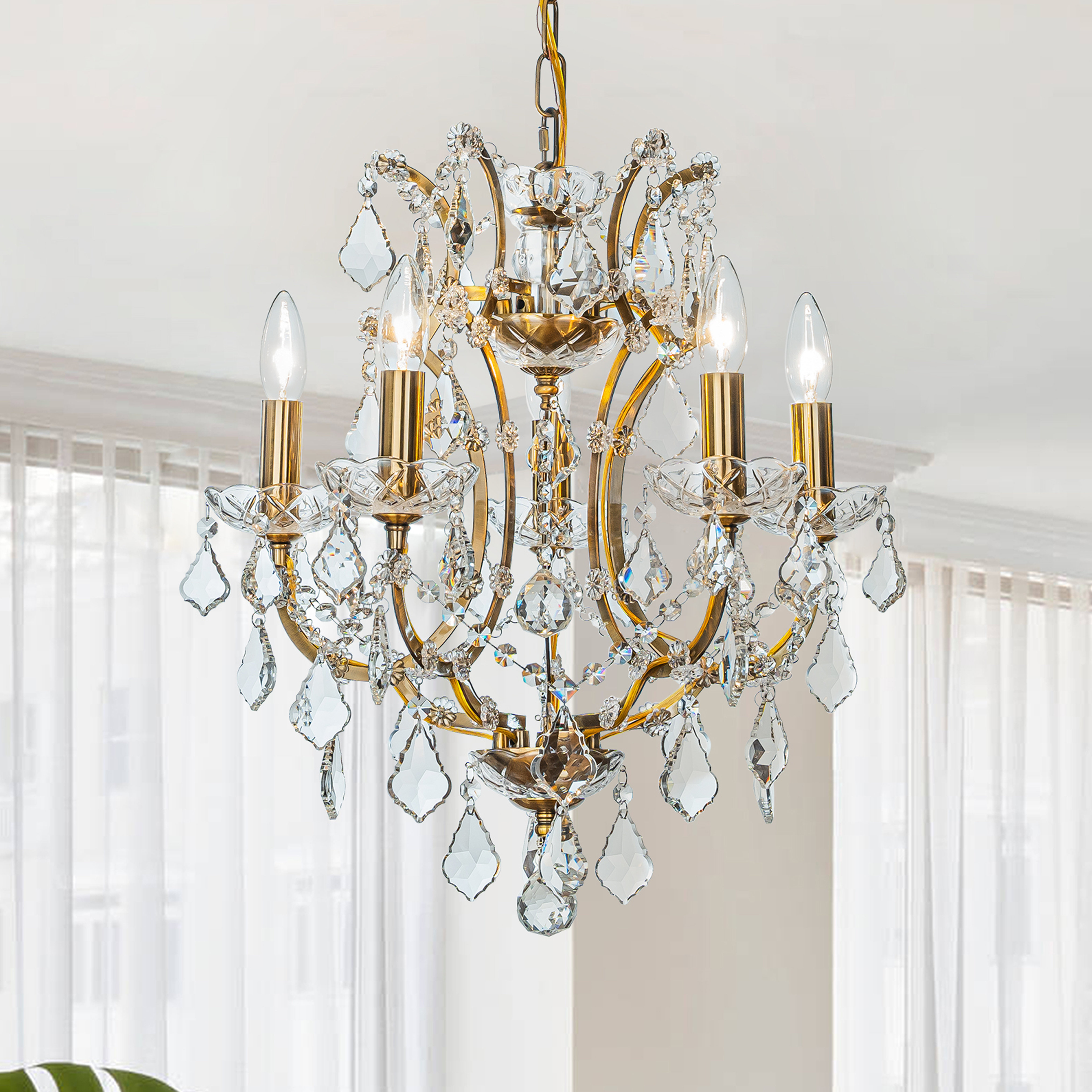 House of Hampton® 18'' 5-Light Classic/Traditional Lighting Fixture Antique Gold Ornate Crystal Chandelier & Reviews | Wayfair