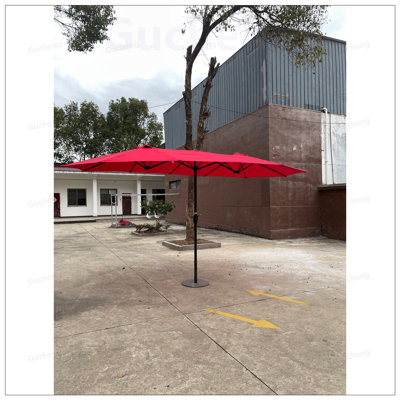 Extra Large 15ft Patio Umbrella, Double-Sided Design with Crank Handle and Air Vents for Backyard and Pool