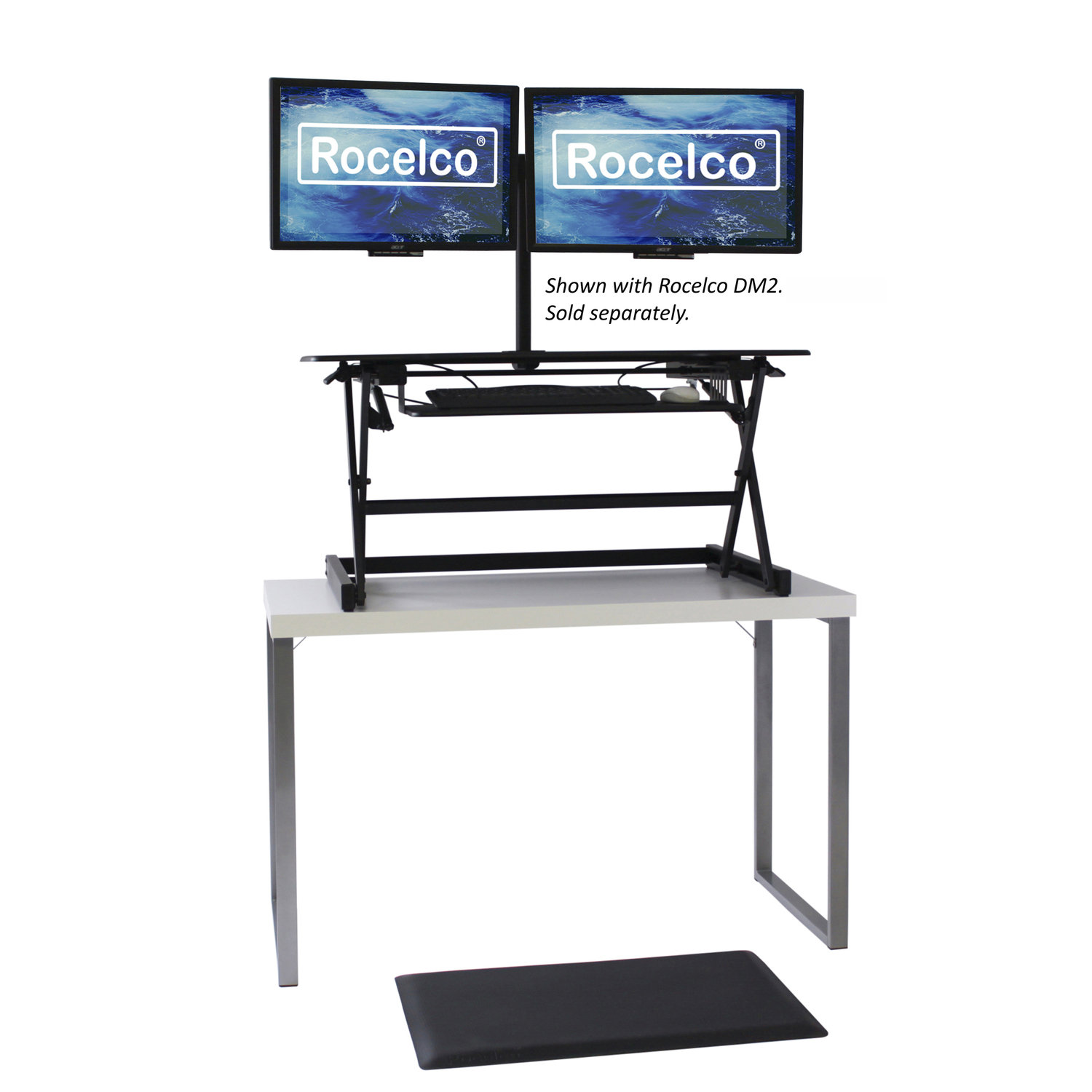 Platform Rising Desktop Setup Latitude Run® 40 in. Black Height Adjustable Standing Desk Converter ...