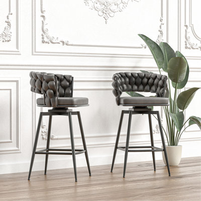 28" Technical Leather Woven Bar Stool Set Of 4 by Hokku Designs