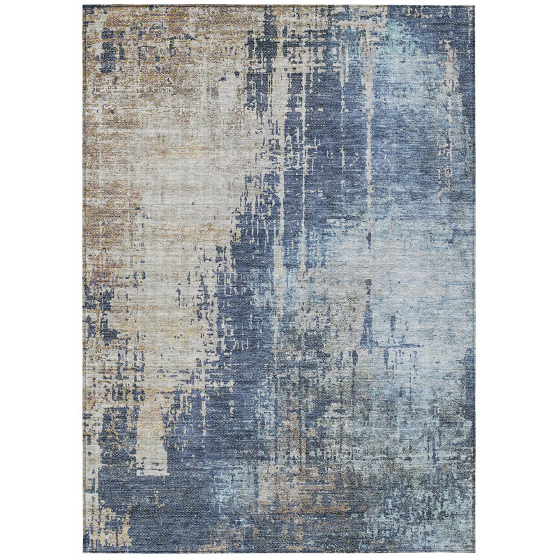 Tapis extérieur lavable abstrait bleu marine et taupe 3 pi x 5 pi