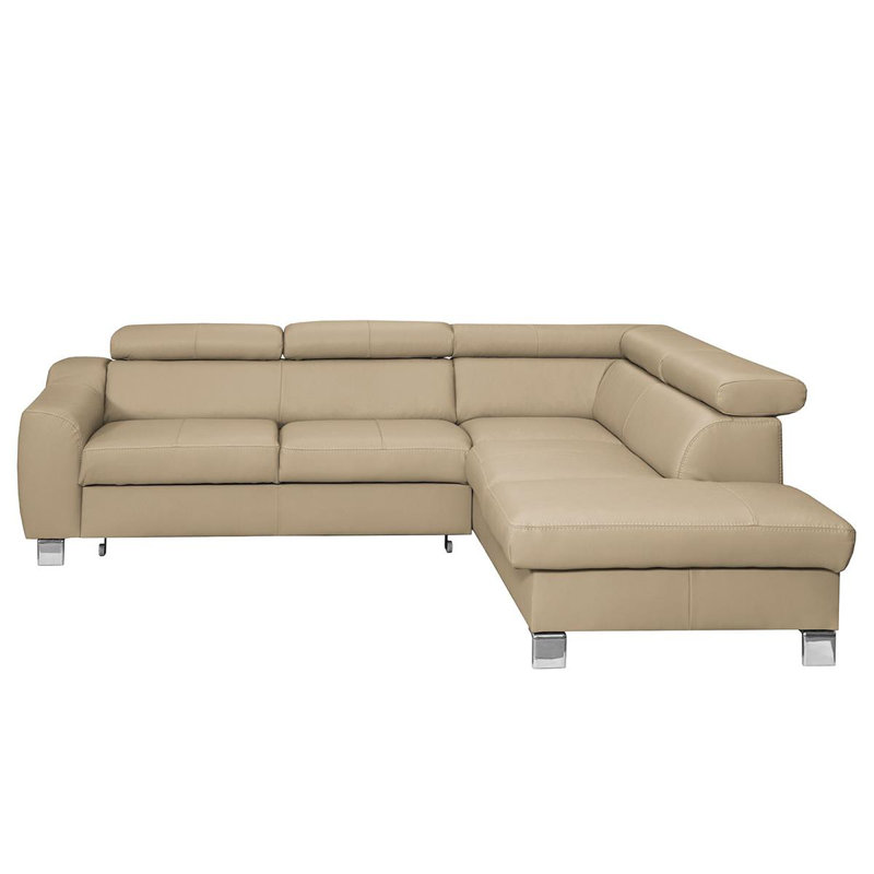 Avaiya Leather Corner Sofa with Sleeping Function and Storage, Right Hand Facing, Yes, Beige