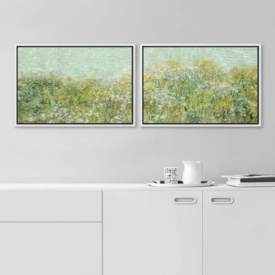 "Fleurs sauvages vertes au bord du lac" 2 pièces