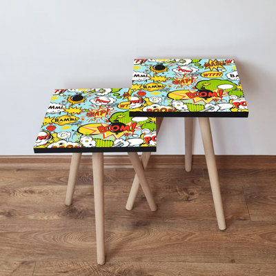 Modern Nesting Tables (2 Pieces), Beech Wood Legs, 13.8 x 18.5 x 13.8 inches & 13.8 x 16.5 x 13.8 inches | 100% MDF with 0.7 inches Thickness | Stylish & Functional for Living Room or Office, Space-Saving Design