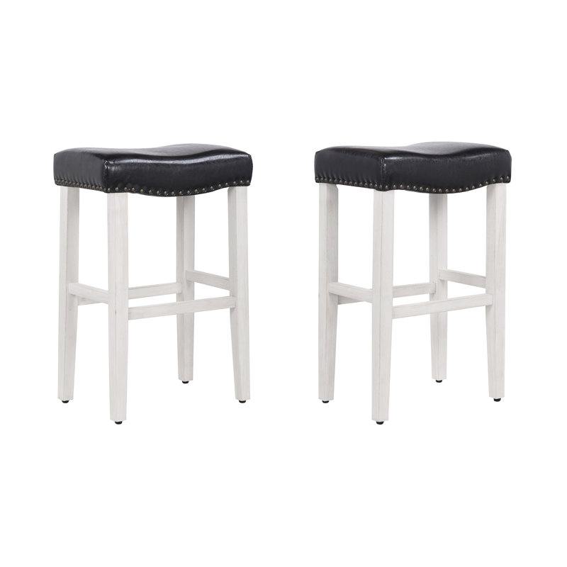 Tabouret de bar et de comptoir rembourré Jameson, Tabouret de bar (siège d'une hauteur de 29 po), Noir / blanc