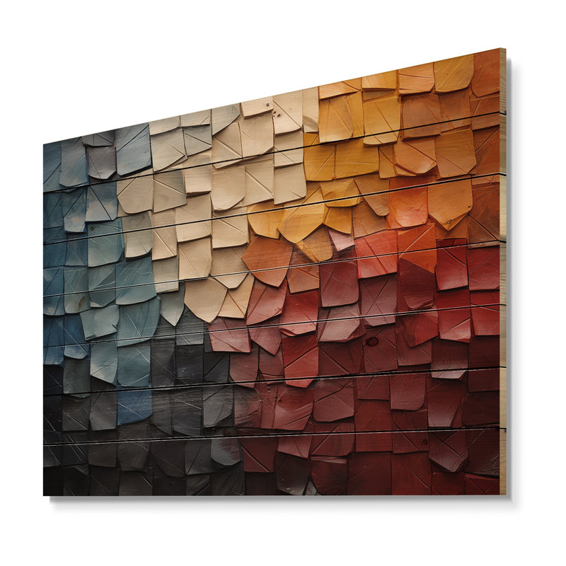 Forêt rouge, collage de bois III sur bois, H 10 po x l 20 po x P 0,78 po