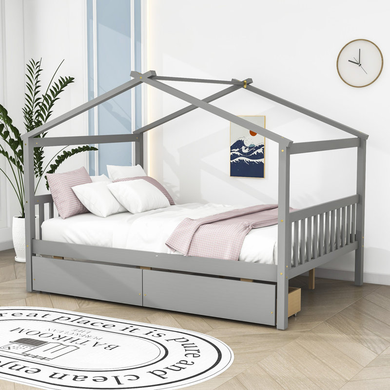 Souris Wood Daybed with 2 Big Drawers, Gray, Full