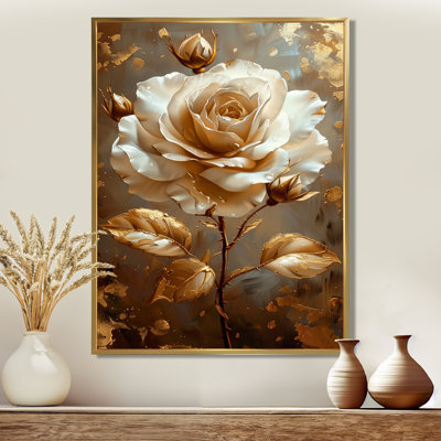Or blanc doré doré feuilles dorées - rose, art mural