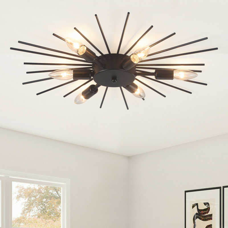 Plafonnier encastré linéaire / spoutnik 6 lumières 23,82 po à intensité variable, Noir mat