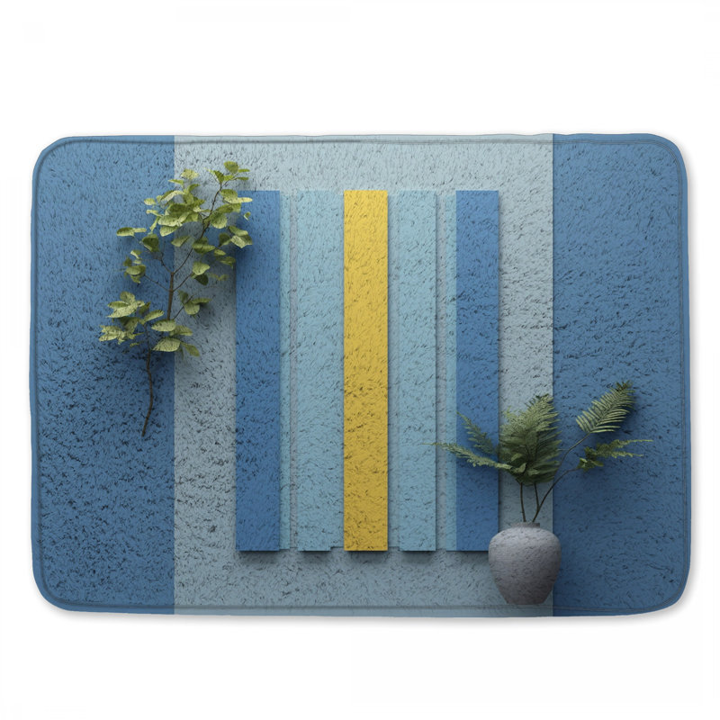 Tapis de bain vertical à rayures bleues et jaunes, L 34 po x L 21 po