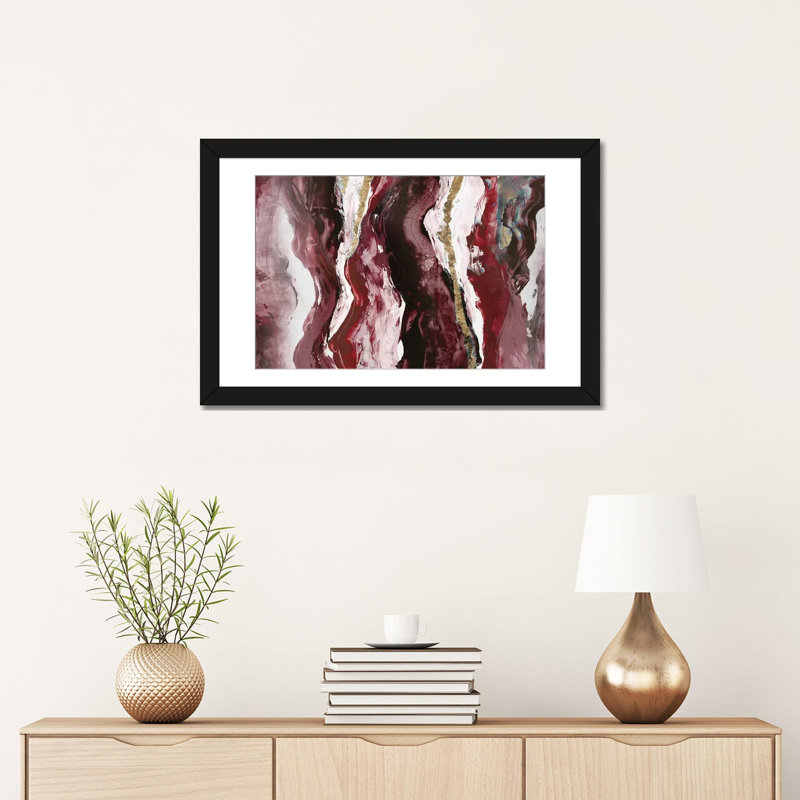 Effectus II, Rouge, Papier noir avec cadre d'angle ouvert, H 16 po x l 24 po