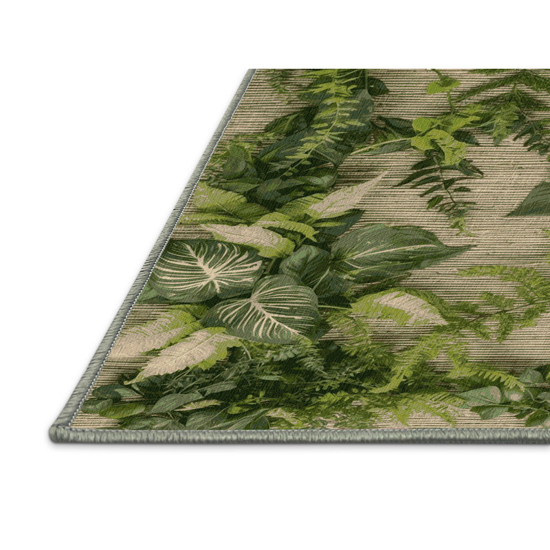 Machine Washable Nature Green Area Rug, Rectangle 6' x 9'