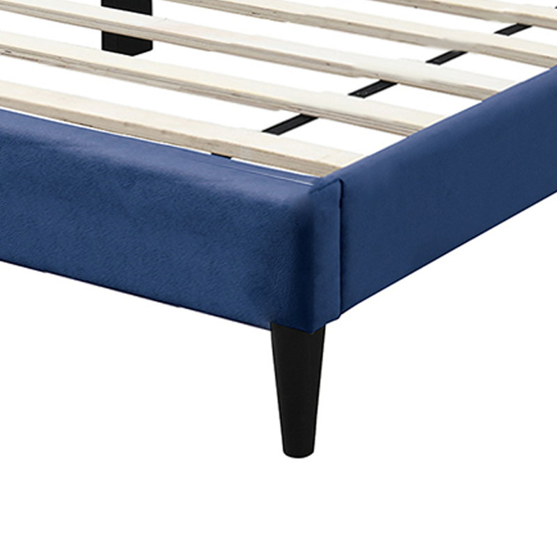 Velvet Upholstered Adjustable Headboard Bed With Tufting Design, Full, Blue