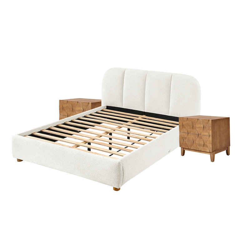 Ensemble de chambre à coucher 3 pièces avec éclairage intégré Isabele-Ivory, Grand