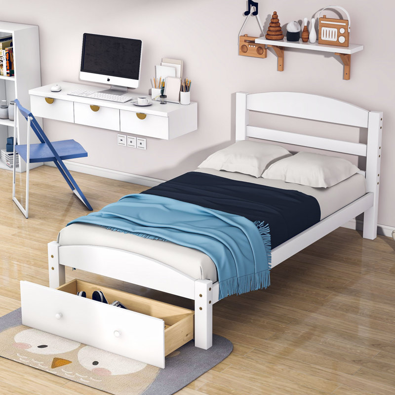 Gloriana Twin Low Profile Storage Platform Bed, White