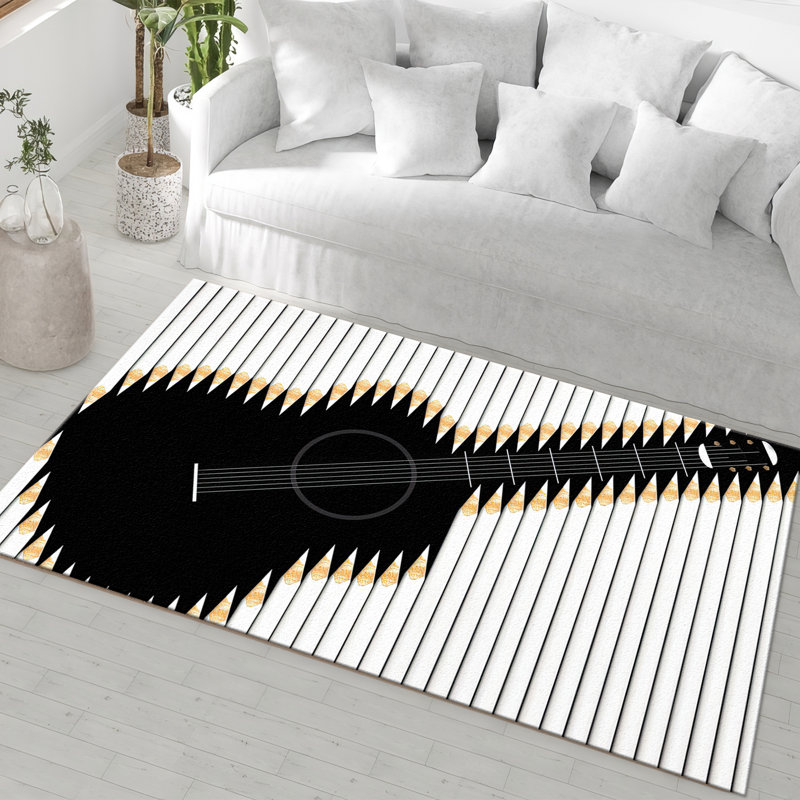 Non-Woven Soft Type Printed Rug with Grey and White Geometric Design for Contemporary Home Decor, Runner 2'8" x 6'7"