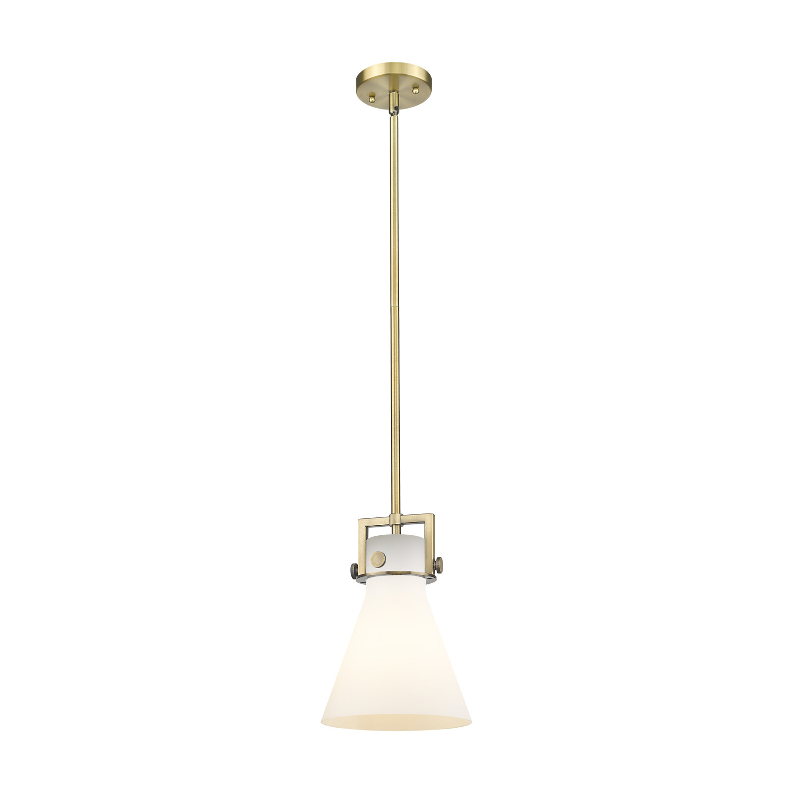 Coterie Single Light Glass Dimmable Pendant, Brushed Brass, Matte White, 11.38" H x 8" W x 8" D