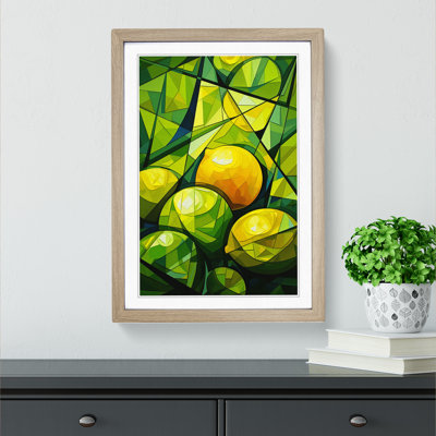 Lime Fruit Cubism - Single Picture Frame Print on Wood