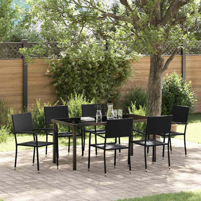  Ensemble de salle à manger de jardin avec coussin 7 pièces en rotin de polyester noir