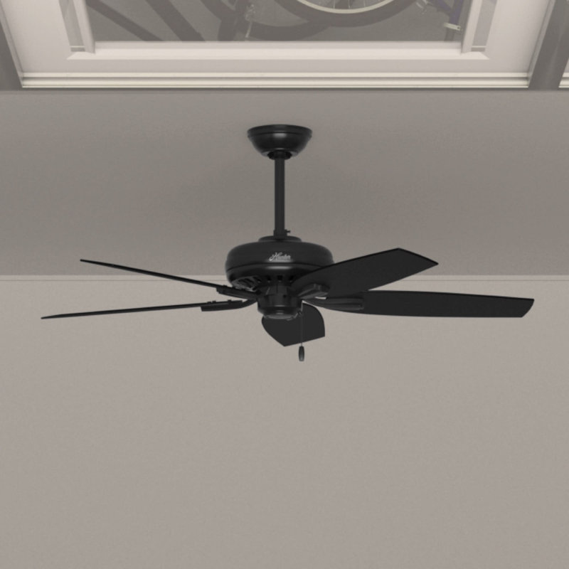 52" Newsome 5 - Blade Outdoor Standard Ceiling Fan with Pull Chain, Black