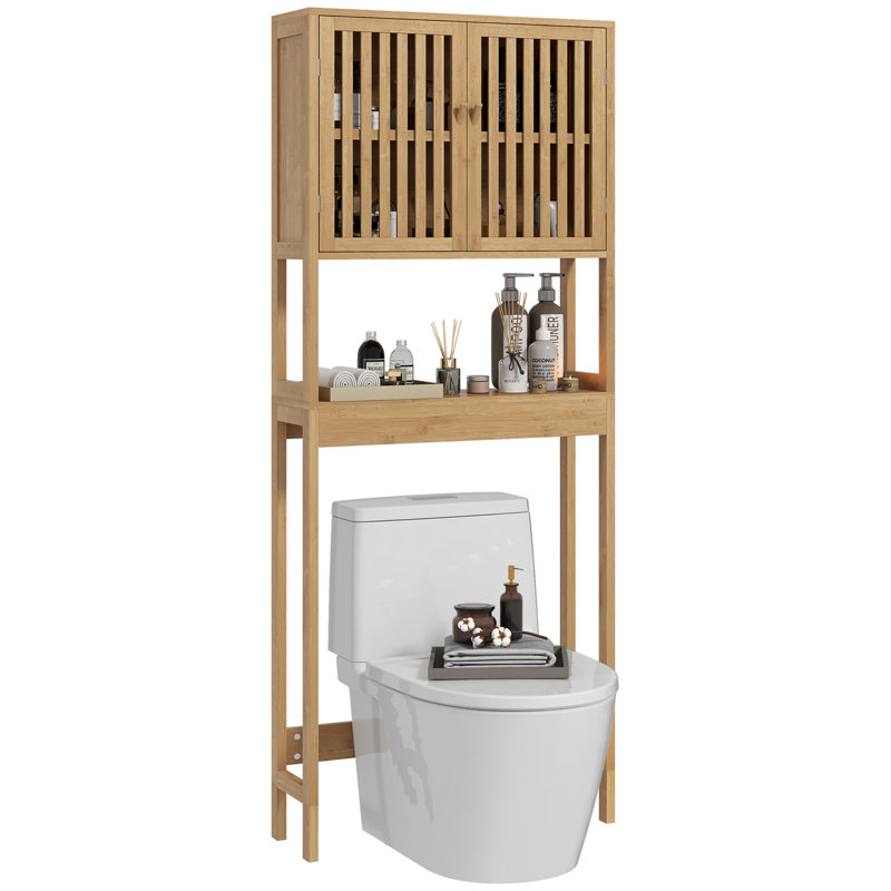 Natural Bamboo Over-the-Toilet Storage Cabinet with Adjustable Shelf