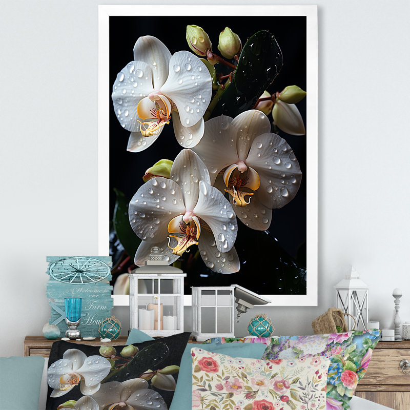Orchidées blanches pétales d'élégance I, H 32 po x l 24 po x P 1 po, Cadre simple blanc