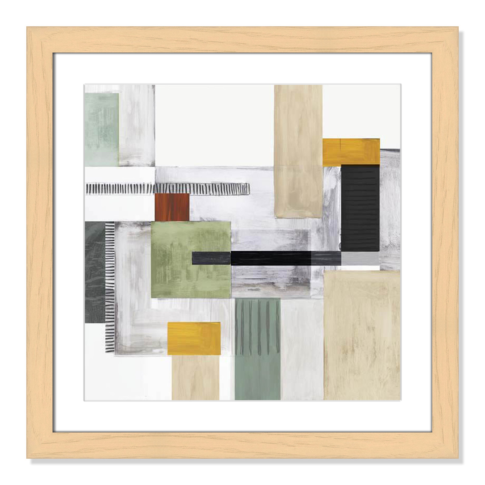 Playful Blocks Print, 25" H x 25" W x 1.25" D, Natural Cube Framed
