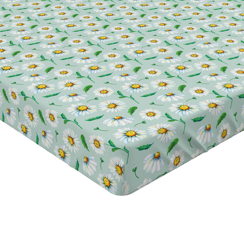 Drap-housse à motif floral Ambesonne, Vert fougère, terre, jaune / floral, Drap-housse de taille double