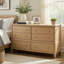 Grande commode Hadly, 6 tiroirs avec boutons en nickel satiné, beige