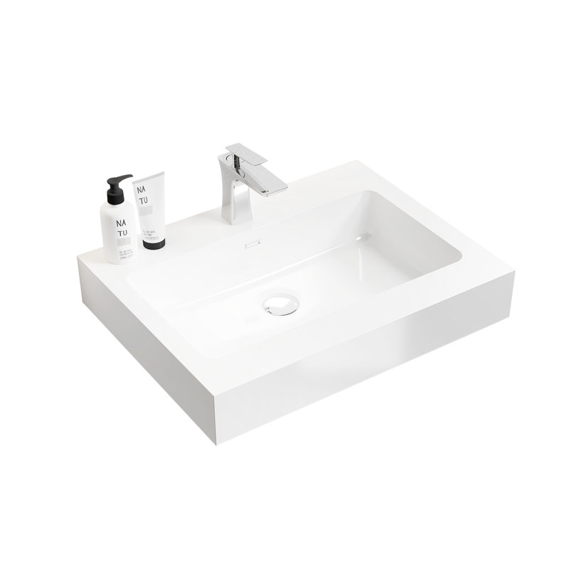 Lavabo intégré à surface solide blanc brillant Timeless - ajoute de l'élégance au drain et au robinet de salle de bain non inclus