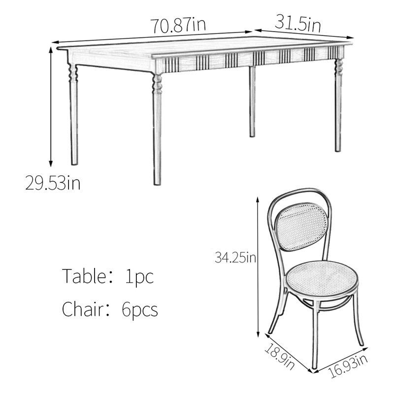 Ensemble de table de salle à manger Vintage, H 29,53 po x L 70,87 po x l 31,5 po