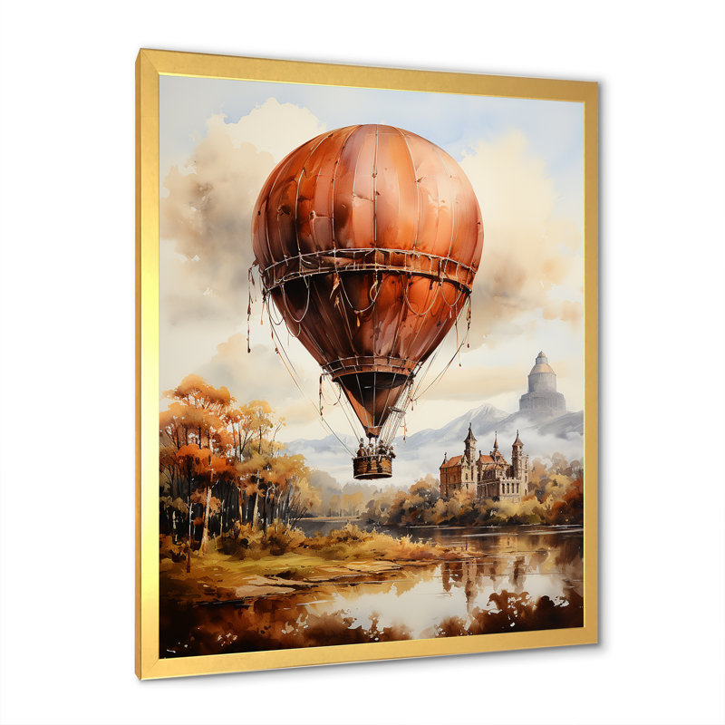 Vol en montgolfière Castle, H 44 po x l 34 po x P 1,5 po, Cadre photo doré simple