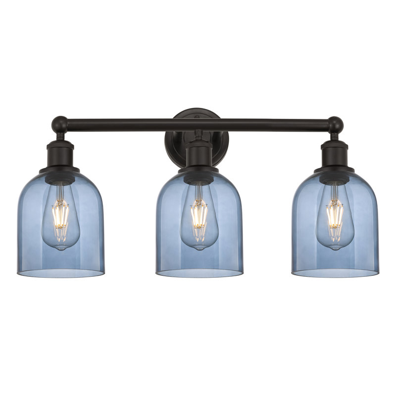 Abat-jour de salle de bain 3 lumières Edison Allysson, Bronze huilé, Bleu princesse