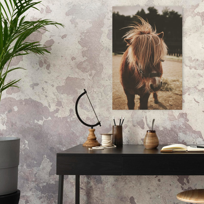 Poney avec une crinière hirsute, art mural contemporain abstrait, H 24 po x l 16 po