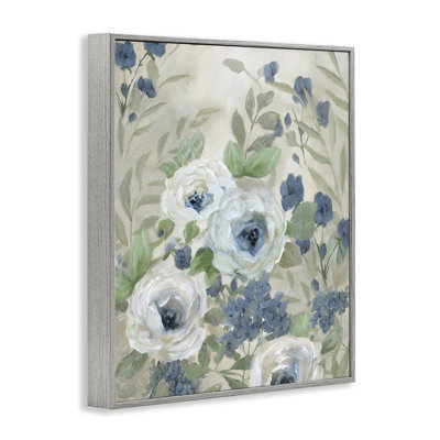 «Mute Blue & White Blossoms», art de la giclée encadrée, design par Nan