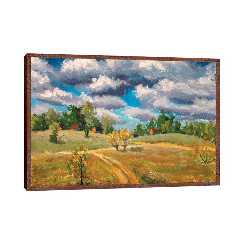 Beautiful Clouds Old Rural Houses In Spring Field by Valery Rybakow - Painting on Canvas, 101.6 cm H x 66.04 cm W
