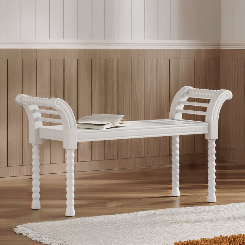 Elegant Retro Style Bench with Turned Legs, White