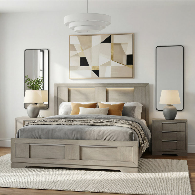 Ensemble de chambre à coucher 3 pièces King, 3 Pcs: Bed, 2 Nightstands, King