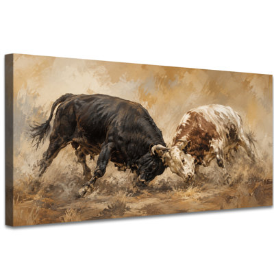 Extra Large Highland Bull Painting, Vintage Wild Animal Ox Print, Brown Black Canvas Artwork Decor Western Farmhouse Pictures for Ranch Industrial Home Decoration, 12x24 inches