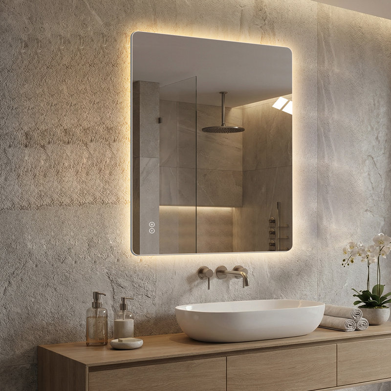 40" x 32" Frameless LED Backlit Bathroom Mirror, 3 Color Dimmable Light, Anti-Fog, Touch Control, Wall Mounted Vanity Mirror