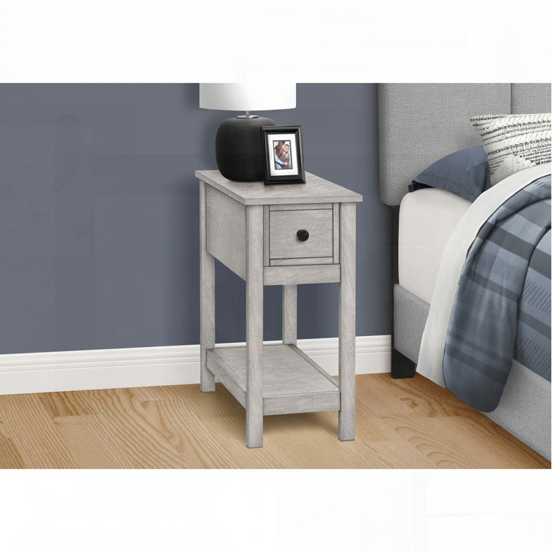 Table d'appoint étroite à deux niveaux avec tiroir et tablette en gris délavé
