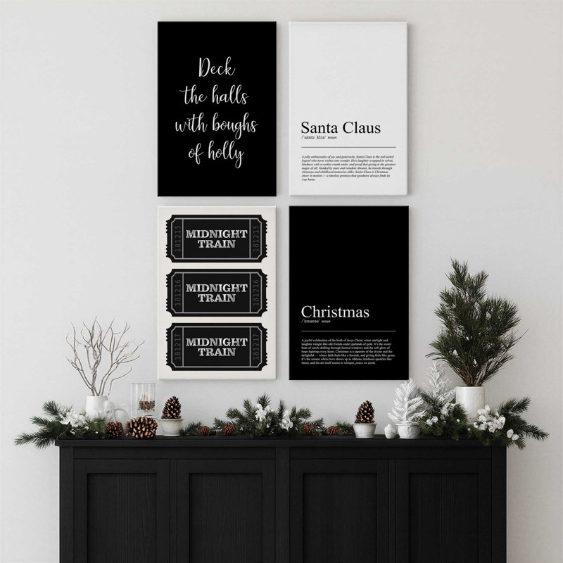 Tidings in Type, ensemble de 4 impressions sur toile, H 18 po x l 48 po, Toile tendue, Toile tendue