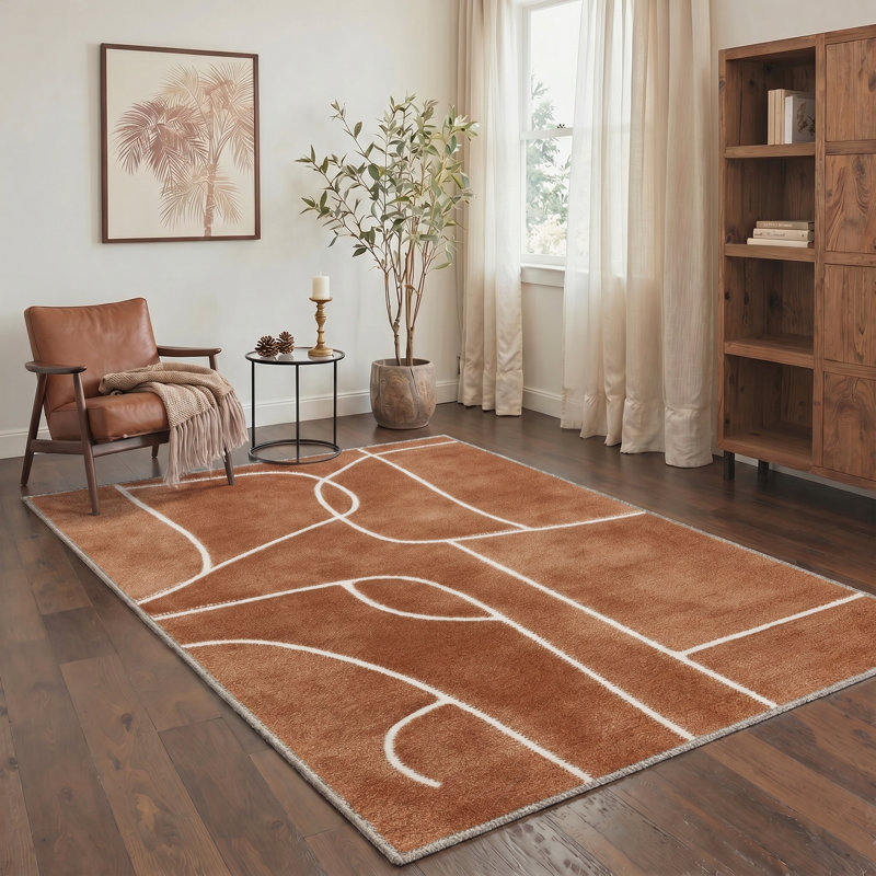 Tapis d'intérieur beige / brun lavable à la machine avec envers antidérapant Lune, Round 5'