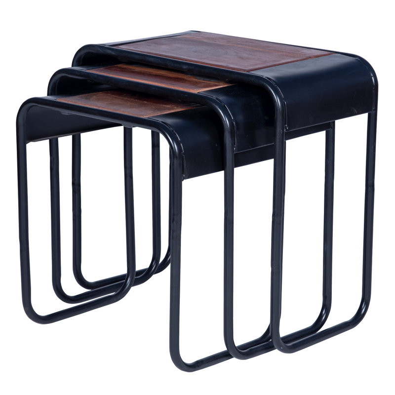 Rummond Solid Wood Top Nesting Tables, Dark Brown