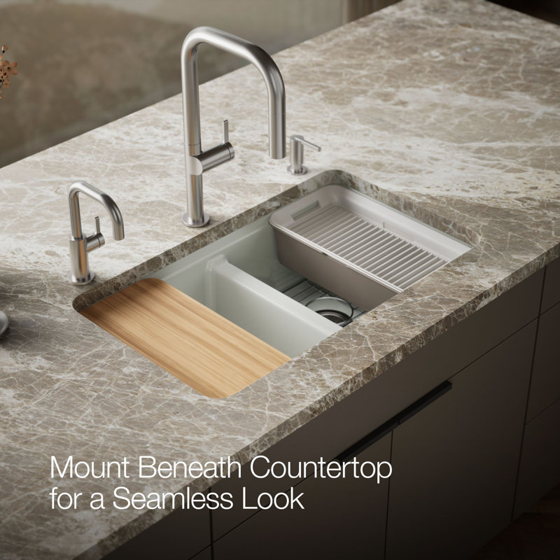 Riverby® 33" undermount double-bowl workstation kitchen sink, Sea Salt