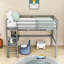 Lit mezzanine simple en bois avec bureau et tablettes-341974996