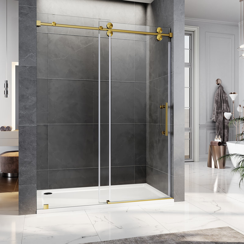 60'' - W x 79'' H Single Added Door Frameless Shower Door with Enduro Easy-Clean Shield, Gold