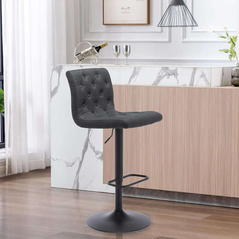 Brage Living Tufted Fabric Bar Stool Set Of 2, Adjustable Swivel Counter Height Barstool With Back, Upholstered Armless Airlift Bar Chair For Kitchen Dining Cafe