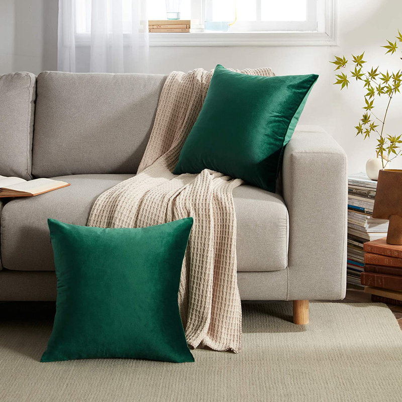 Housse de coussin en velours uni, H 20 po x l 20 po, Vert émeraude